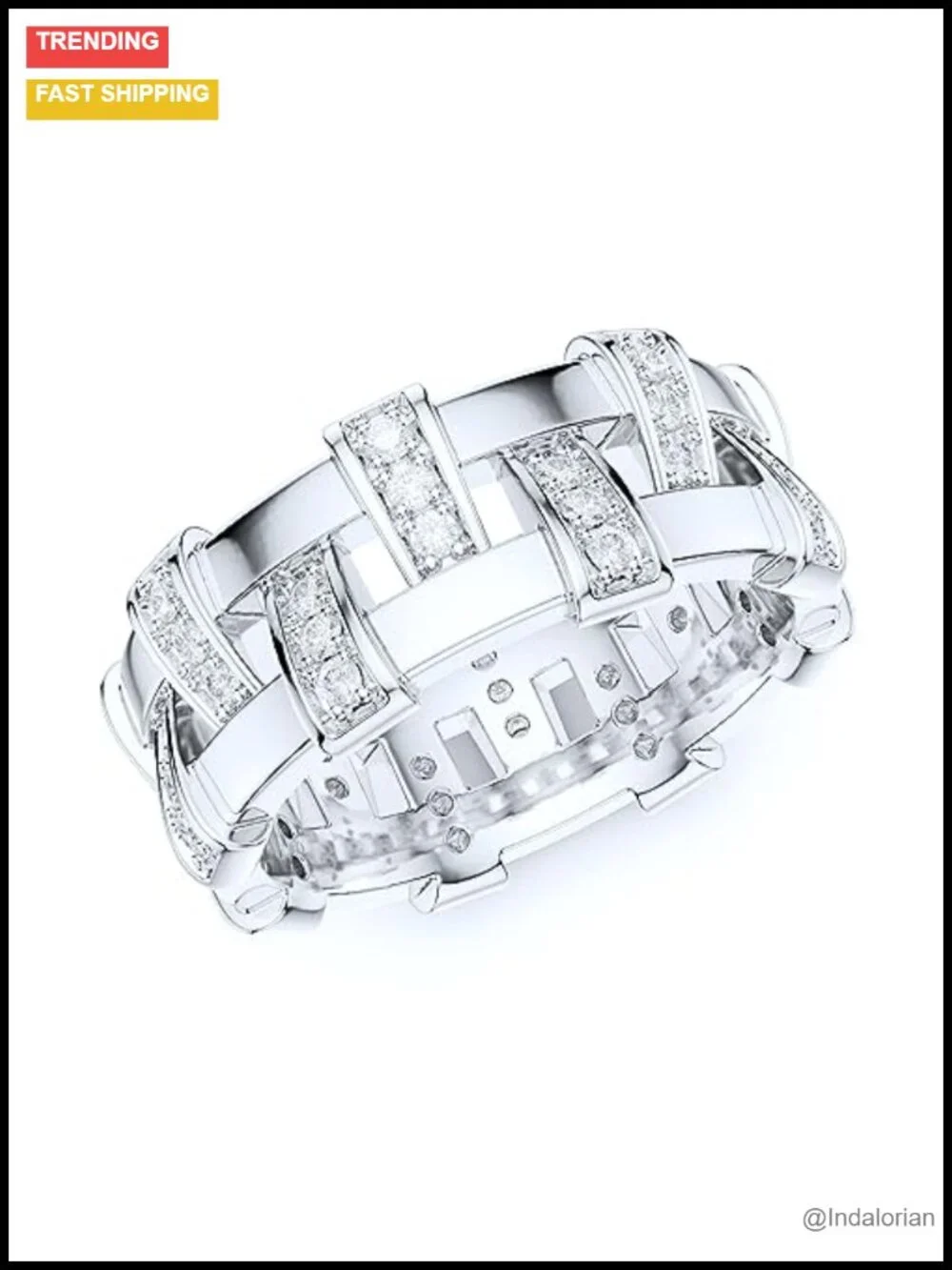Sterling Silver Antique Basket Weave Moissanite Eternity Ring